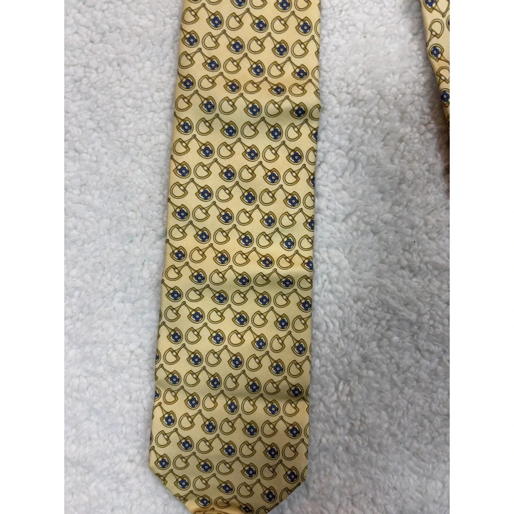 Paolo Gucci Silk Tie Mens OS Yellow Excellent Horsebit Floral Crest Italy